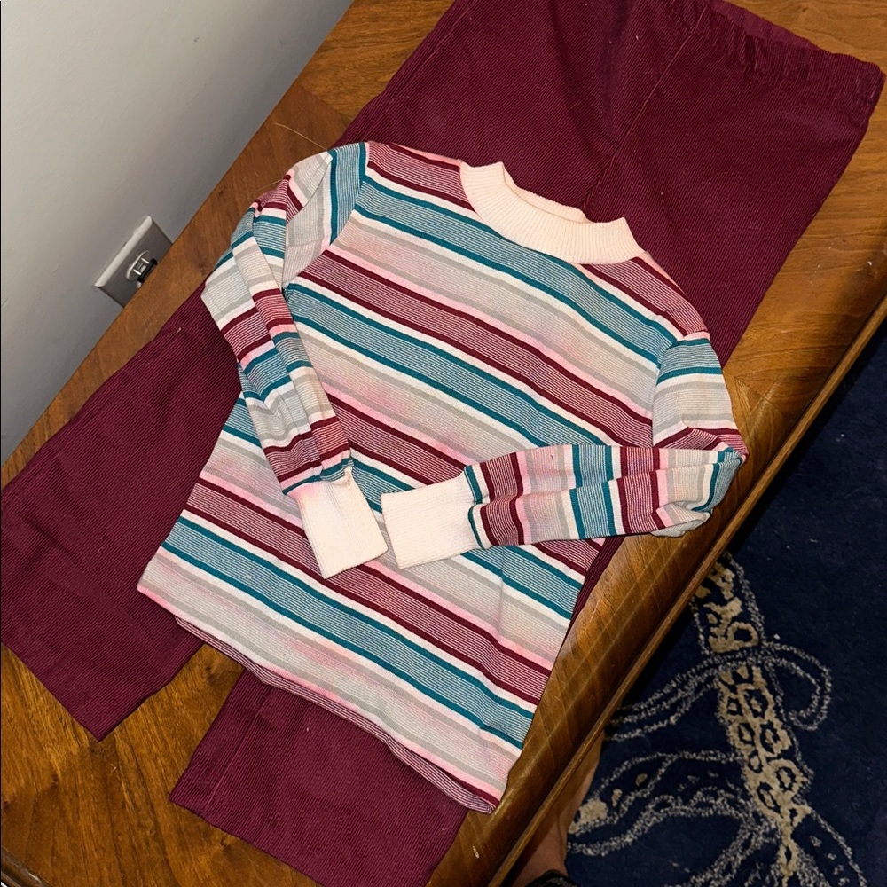 Healthtex Cream and Blue Striped Shirt with Red Pants VINTAGE - Picture 2 of 6